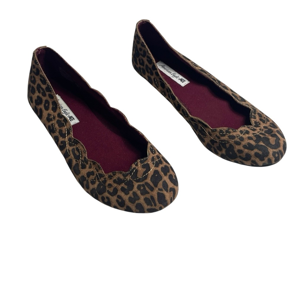 American Eagle Ballet Flats Womens 6 Leopard Print Scalloped Round Toe Y2K